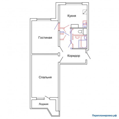 проект перепланировка двухкомнатной квартиры п-44