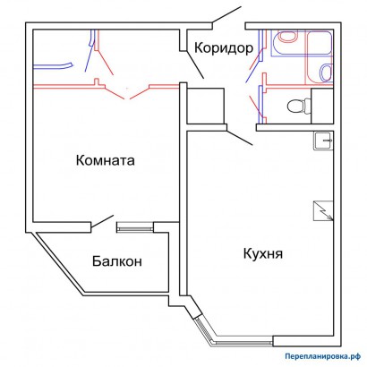 проект перепланировки однокомнатной квартиры п-44тм