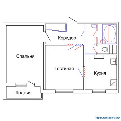 проект перепланировка двухкомнатной квартиры п-43