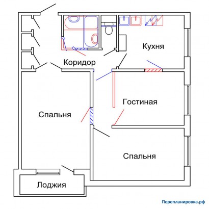 проект перепланировка трехкомнатной квартиры п-42