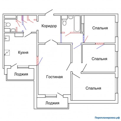 проект перепланировка трехкомнатной квартиры п-42