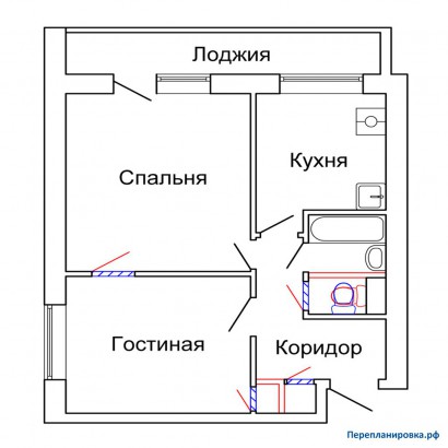 проект перепланировка двухкомнатной квартиры и-209а